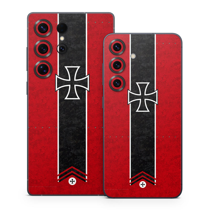 Samsung Galaxy S25 Series Skin design of Bullet, Holes, War, Red, Text, Carmine, Colorfulness, Maroon, Symbol, Coquelicot, with red, black, white, gray colors
