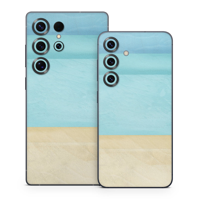 Samsung Galaxy S25 Series Skin design of Blue, Linens, Beach, with brown, yellow, blue colors