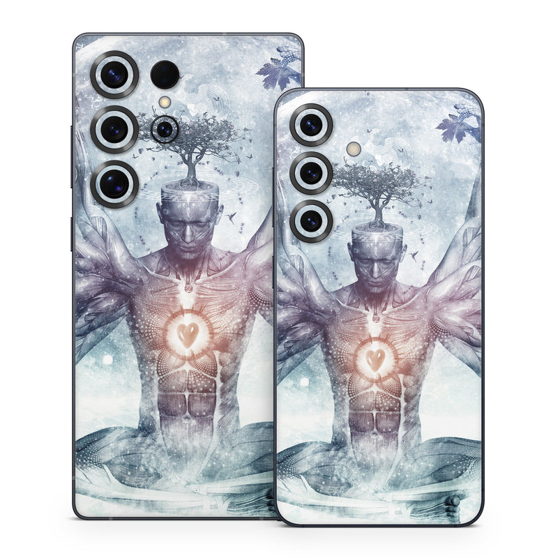Samsung Galaxy S25 Series Skin design of Mythology, Cg artwork, Water, Illustration, Fictional character, Space, Graphics, Art, Graphic design, with blue, red, orange, black, white colors