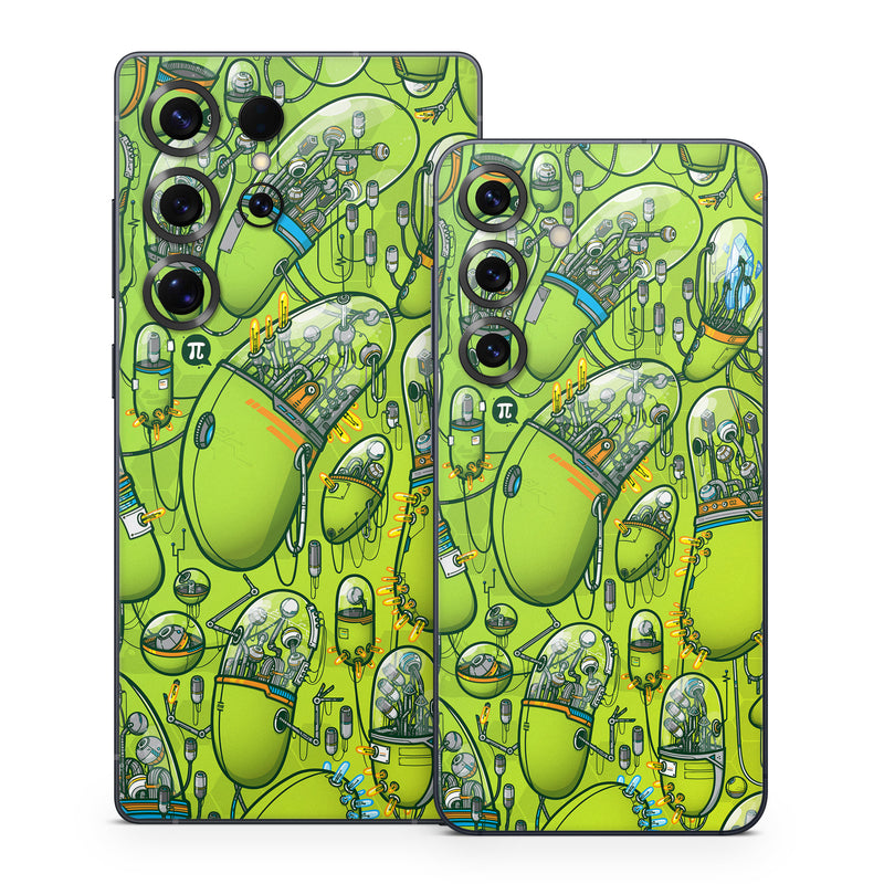 Samsung Galaxy S25 Series Skin design of Green, Pattern, Yellow, Design, Illustration, Plant, Art, Graphic design, Urban design, with green, blue, gray, yellow, orange colors