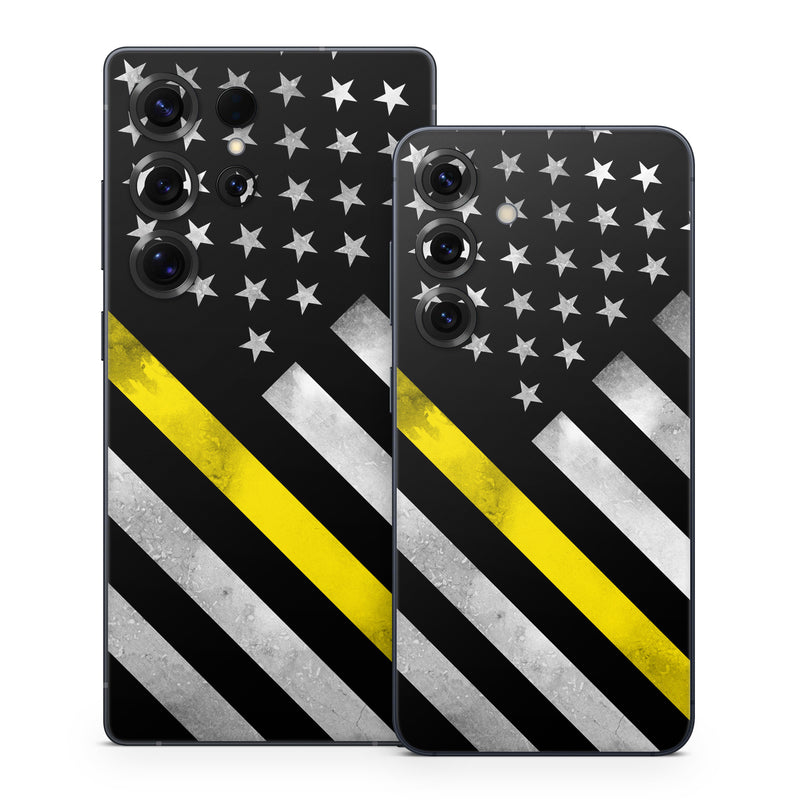 Samsung Galaxy S25 Series Skin design of Flag of the united states, Flag, Yellow, Line, Black-and-white, Pattern, Monochrome, Graphic design, Parallel, with black, white, gray, yellow colors