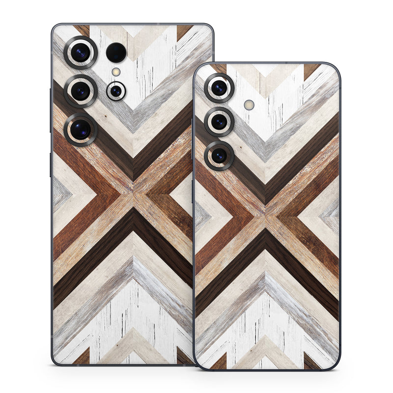 Samsung Galaxy S25 Series Skin design of Architecture, Line, Pattern, Brown, Symmetry, Wood, Design, Building, Facade, Material property, with white, brown, gray colors