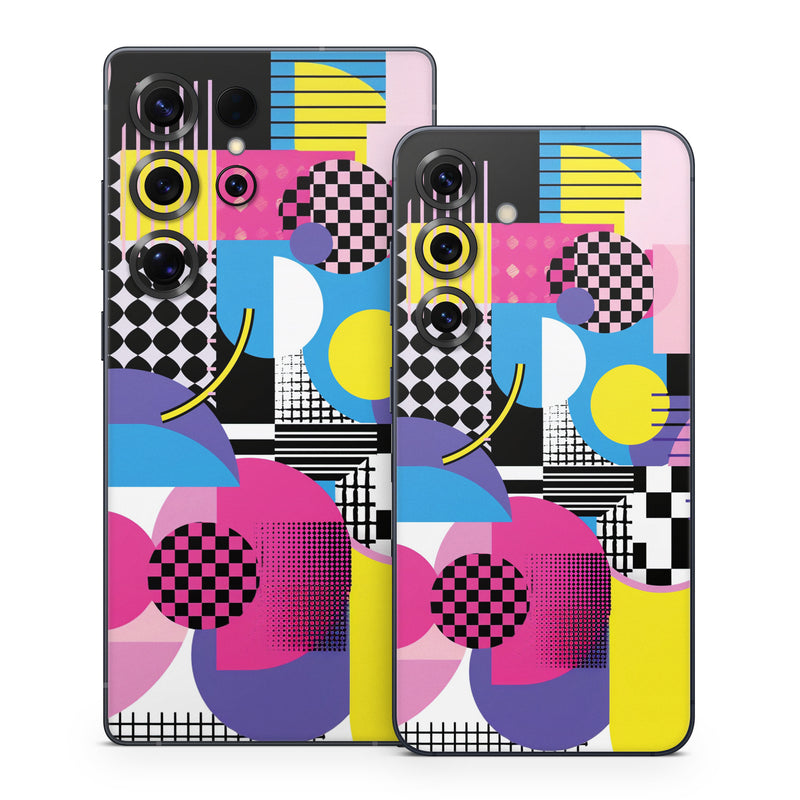 Samsung Galaxy S25 Series Skin design of Rectangle, Textile, Art, Font, Line, Material property, Magenta, Pattern, Circle, Tints and shades, with pink, yellow, white, black, purple, blue colors
