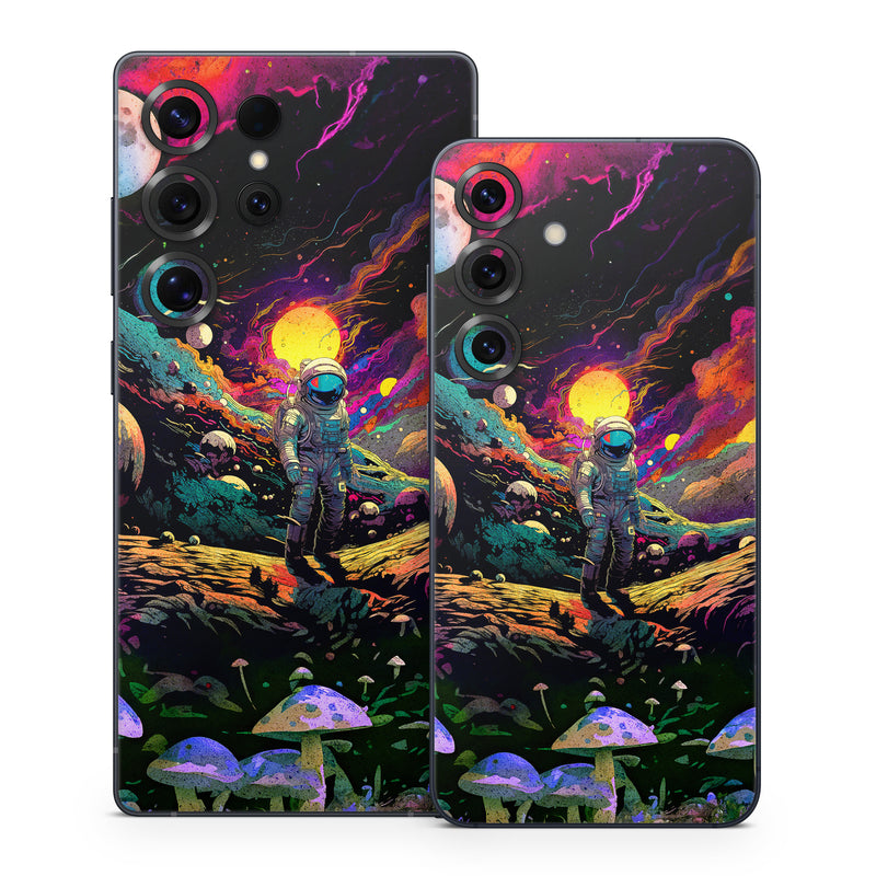 Samsung Galaxy S25 Series Skin design of Light, Nature, Purple, Umbrella, Plant, Art, Terrestrial plant, Natural landscape, Astronomical object, Space, with black, white, purple, red, gray, orange, yellow, blue, green, brown colors