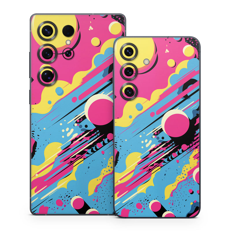Samsung Galaxy S25 Series Skin design of Colorfulness, Paint, Art, Font, Line, Material property, Magenta, Pattern, Illustration, Circle, with pink, yellow, blue, black, white colors