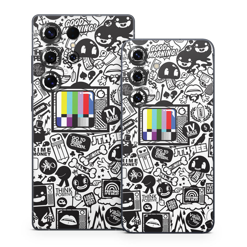 Samsung Galaxy S25 Series Skin design of Pattern, Drawing, Doodle, Design, Visual arts, Font, Black-and-white, Monochrome, Illustration, Art, with gray, black, white colors