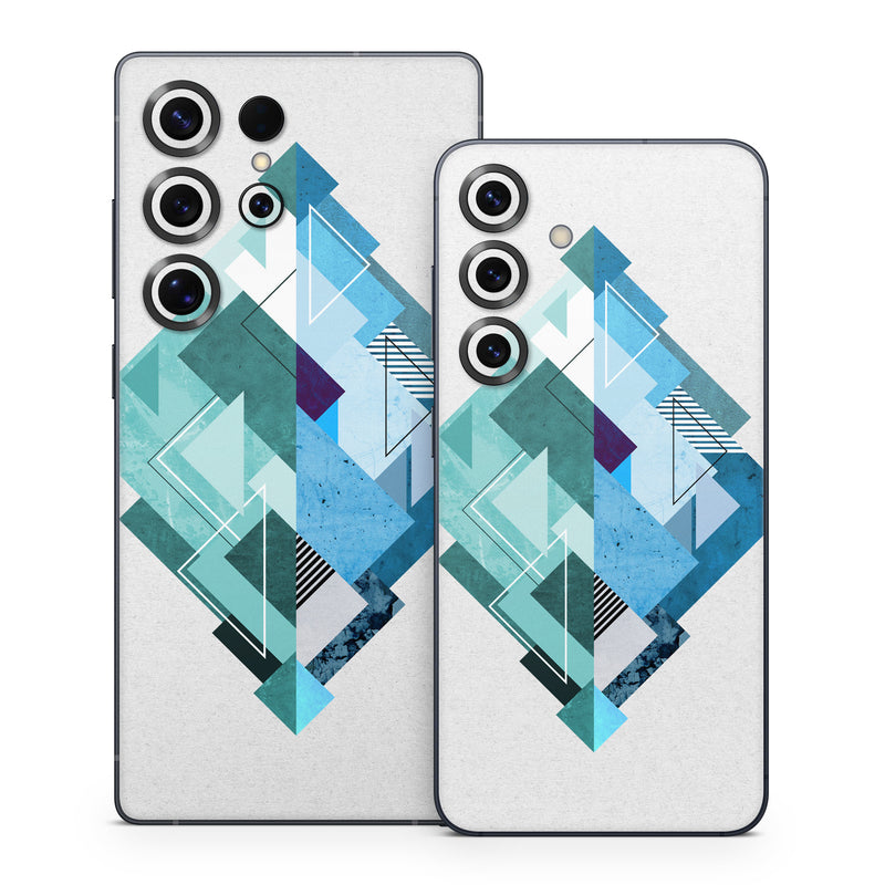 Samsung Galaxy S25 Series Skin design of Blue, Turquoise, Illustration, Graphic design, Design, Line, Logo, Triangle, Graphics, with gray, blue, purple colors