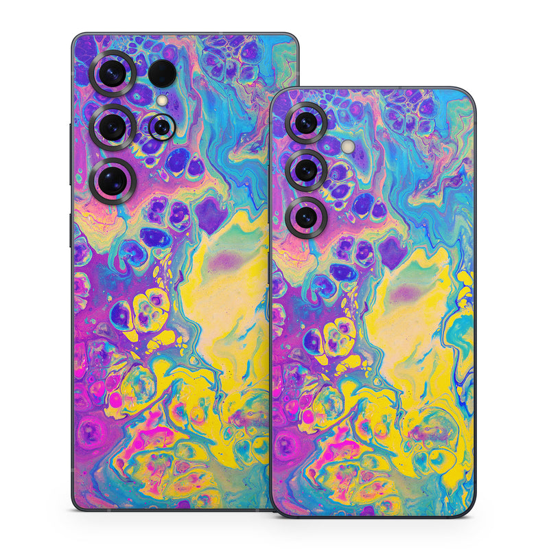Samsung Galaxy S25 Series Skin design of Psychedelic art, Pattern, Purple, Visual arts, Design, Art, Fractal art, Electric blue, Graphic design, Graphics, with blue, yellow, purple, pink colors