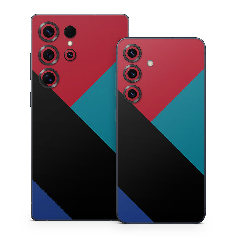 Samsung Galaxy S25 Series Skin design of Blue, Green, Turquoise, Azure, Teal, Electric blue, Line, Pattern, Design, Graphic design, with black, blue, red colors