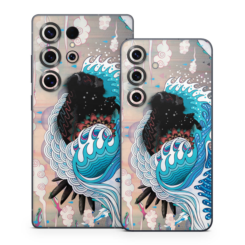 Samsung Galaxy S25 Series Skin design of Blue, Turquoise, Illustration, Aqua, Graphic design, Pattern, Art, Design, Graphics, Visual arts, with gray, blue, black, pink, white colors