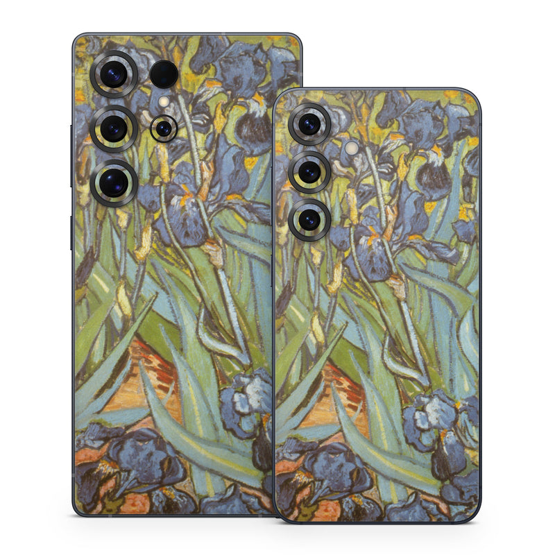 Samsung Galaxy S25 Series Skin design of Painting, Plant, Art, Flower, Iris, Modern art, Perennial plant, with gray, green, black, red, blue colors
