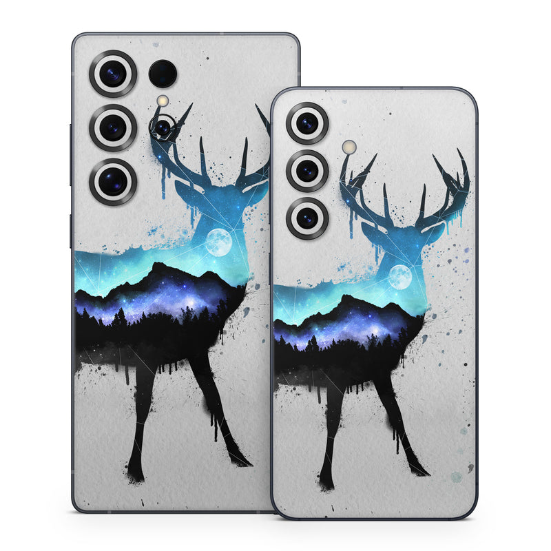 Samsung Galaxy S25 Series Skin design of Reindeer, Deer, Illustration, Watercolor paint, Art, Elk, Wildlife, Drawing, Paint, Graphics, with gray, black, blue, purple, white colors