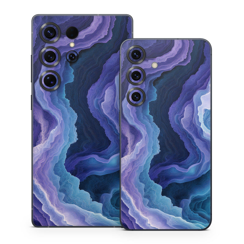 Samsung Galaxy S25 Series Skin design of Blue, Purple, Fractal art, with purple, blue, white, black colors