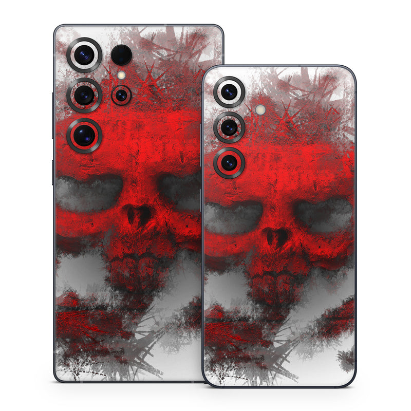 Samsung Galaxy S25 Series Skin design of Red, Graphic design, Skull, Illustration, Bone, Graphics, Art, Fictional character, with red, gray, black, white colors