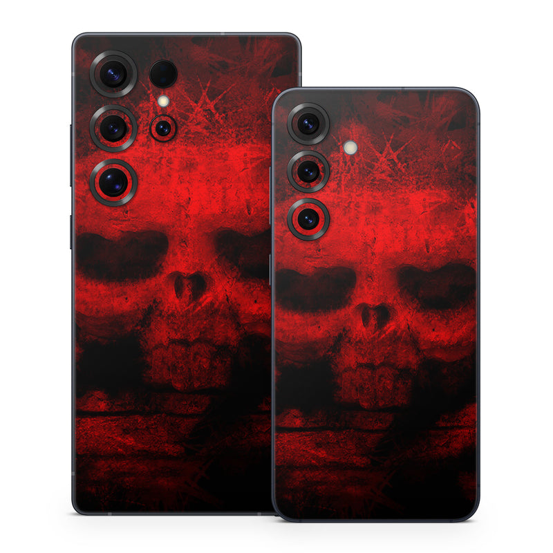 Samsung Galaxy S25 Series Skin design of Red, Skull, Bone, Darkness, Mouth, Graphics, Pattern, Fiction, Art, Fractal art, with black, red colors