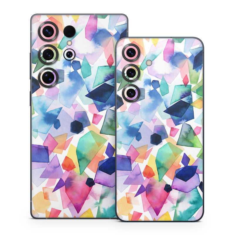 Samsung Galaxy S25 Series Skin design of Colorfulness, Azure, Triangle, Art, Font, Line, Aqua, Material property, Creative arts, Symmetry, with white, blue, green, red, pink, orange, yellow, purple colors