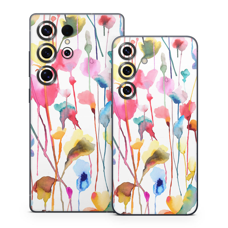 Samsung Galaxy S25 Series Skin design of Plant, Petal, Art, Font, Pattern, Automotive wheel system, Event, Visual arts, Party supply, Pole, with white, red, pink, yellow, orange, green, blue, purple colors