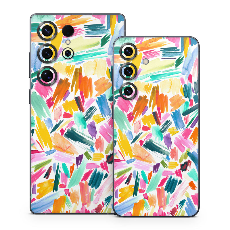 Samsung Galaxy S25 Series Skin design of Colorfulness, Art, Triangle, Pattern, Painting, Symmetry, Creative arts, Paint, Electric blue, Art paint, with white, pink, blue, yellow, orange, red, green, gray colors