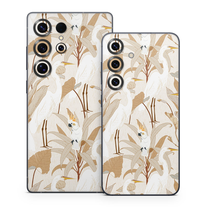 Samsung Galaxy S25 Series Skin design of Plant, Branch, Organism, Twig, Art, Fawn, Painting, Tail, Pattern, Illustration, with white, brown, gray, yellow, orange colors
