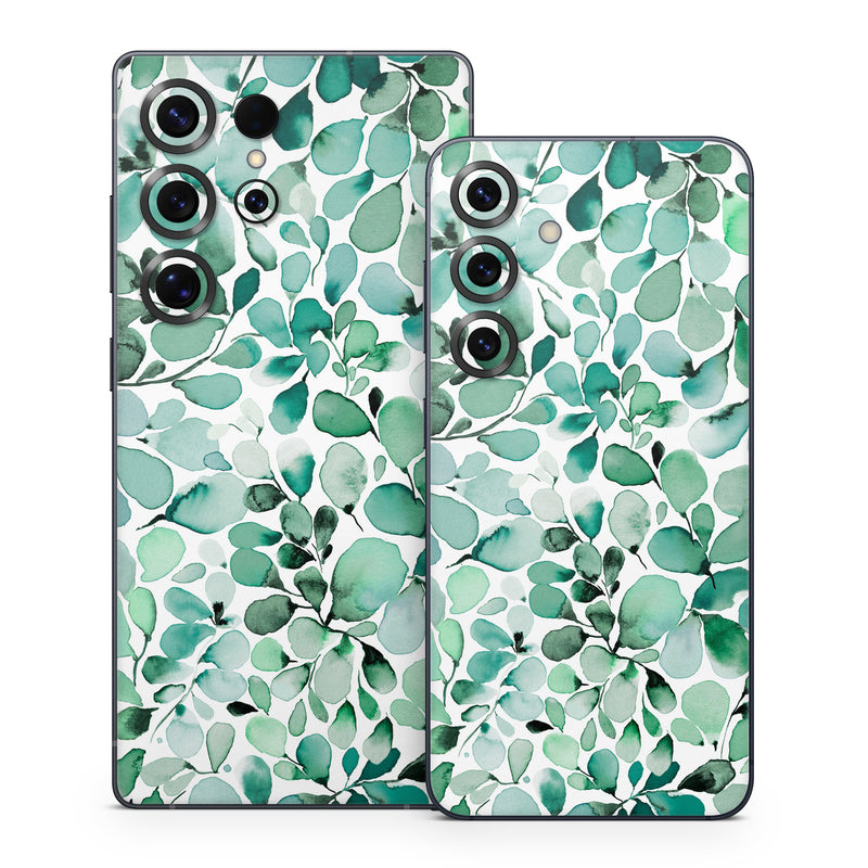 Samsung Galaxy S25 Series Skin design of Azure, Line, Aqua, Pattern, Art, Symmetry, Electric blue, Circle, Creative arts, Terrestrial plant, with white, green, black colors