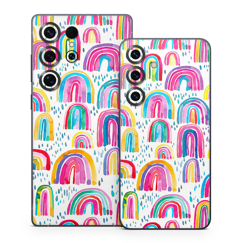 Samsung Galaxy S25 Series Skin design of Line, Pattern, Design, with white, orange, yellow, blue, pink, red, green colors