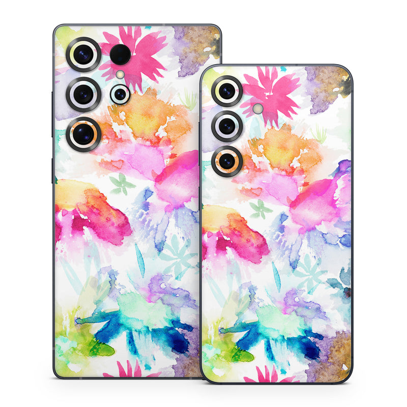 Samsung Galaxy S25 Series Skin design of Art paint, Botany, Paint, Petal, Painting, Creative arts, Art, Line, Material property, Pattern, with white, blue, green, red, pink, purple, yellow colors