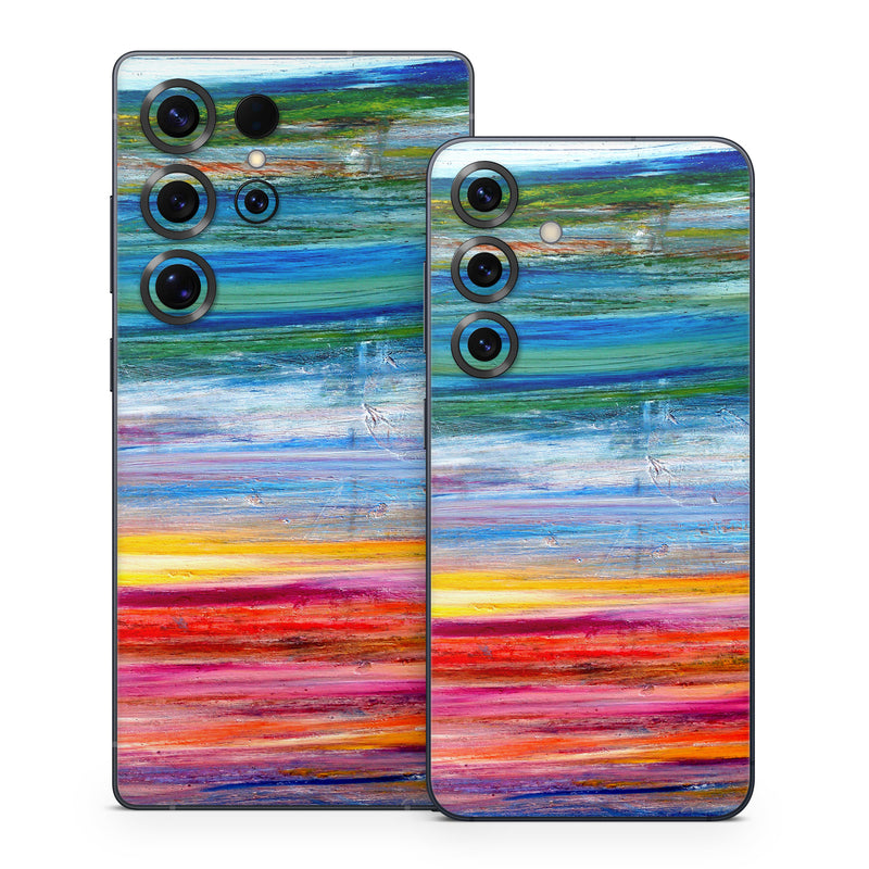 Samsung Galaxy S25 Series Skin design of Sky, Painting, Acrylic paint, Modern art, Watercolor paint, Art, Horizon, Paint, Visual arts, Wave, with gray, blue, red, black, pink colors