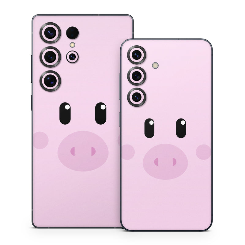 Samsung Galaxy S25 Series Skin design of Pink, Cartoon, Violet, Nose, Purple, Snout, Suidae, Material property, Illustration, Animation, with pink, black, white colors