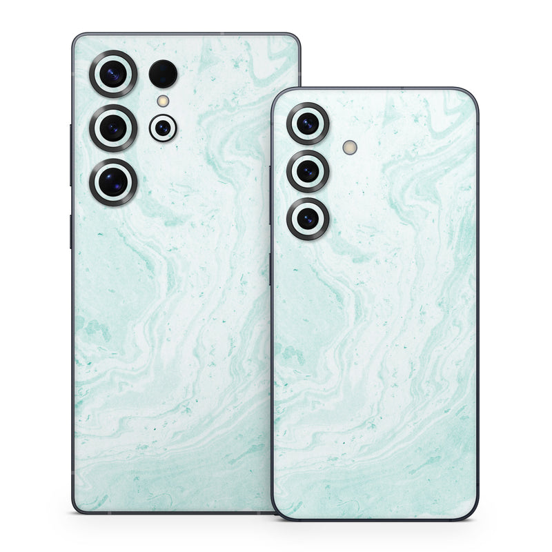 Samsung Galaxy S25 Series Skin design of White, Aqua, Pattern, with green, blue colors
