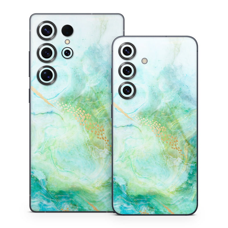 Samsung Galaxy S25 Series Skin design of Blue, Watercolor paint, Aqua, Line, Sky, Design, Pattern, Art, Illustration, with blue, yellow, orange colors