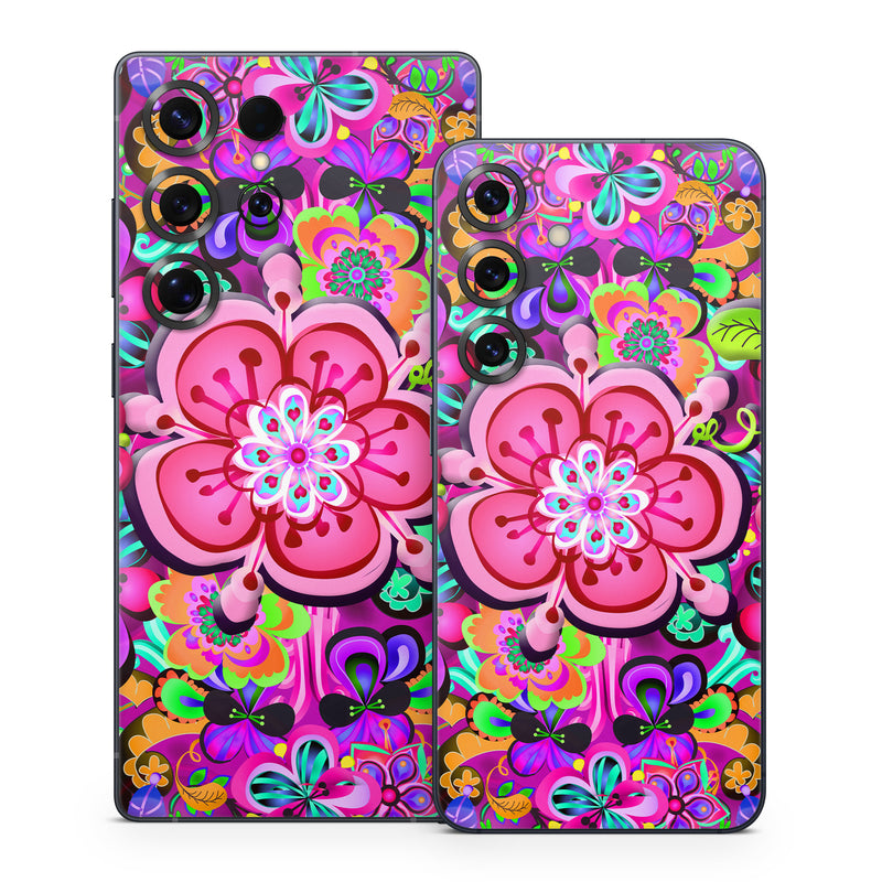 Samsung Galaxy S25 Series Skin design of Pattern, Pink, Design, Textile, Magenta, Art, Visual arts, Paisley, with purple, black, red, gray, blue colors