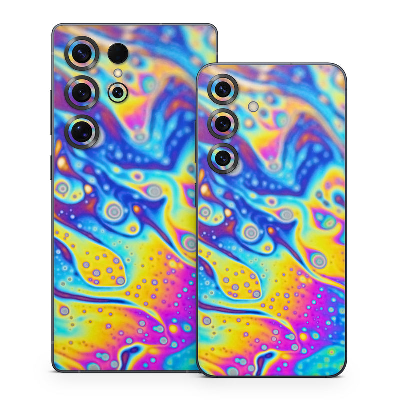 Samsung Galaxy S25 Series Skin design of Psychedelic art, Blue, Pattern, Art, Visual arts, Water, Organism, Colorfulness, Design, Textile, with gray, blue, orange, purple, green colors