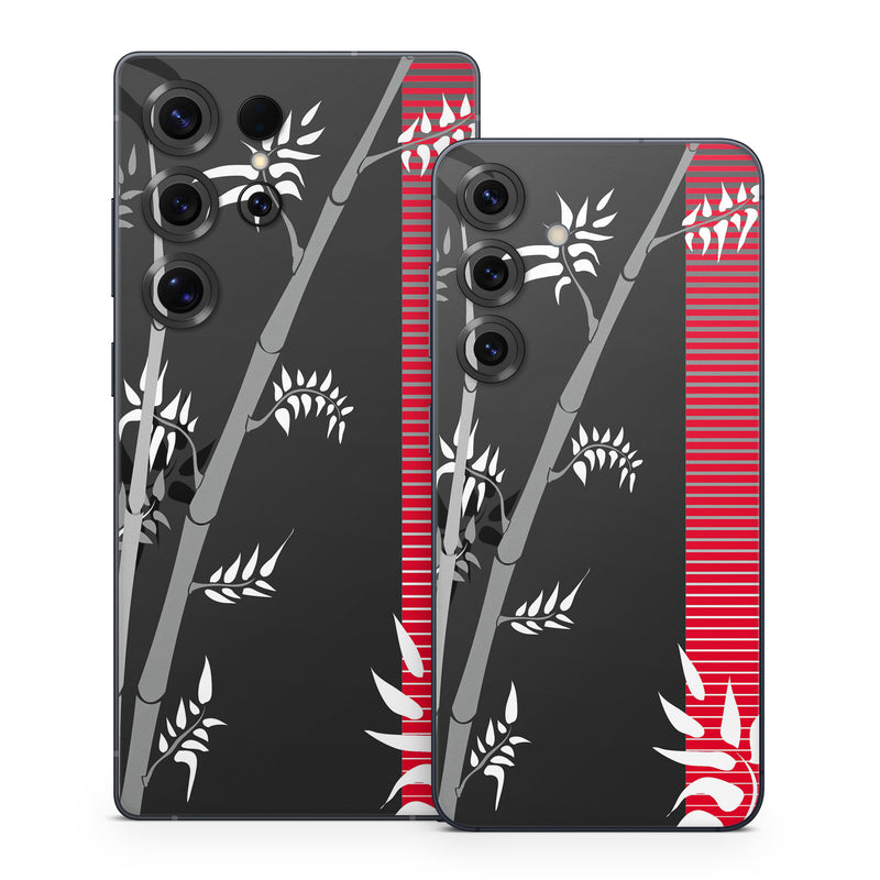 Samsung Galaxy S25 Series Skin design of Tree, Branch, Plant, Graphic design, Bamboo, Illustration, Plant stem, Black-and-white, with black, red, gray, white colors