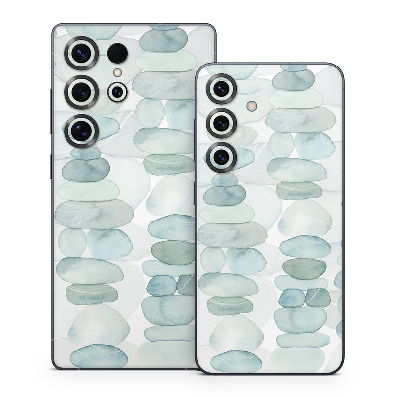 Samsung Galaxy S25 Series Skin design of Aqua, Turquoise, Circle, Pattern, Transparent material, Glass, with white, blue colors