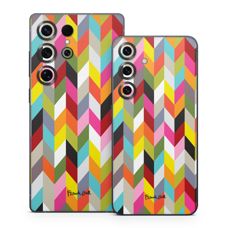 Samsung Galaxy S25 Series Skin design of Pattern, Orange, Line, Design, Graphic design, Tints and shades, Triangle, with red, green, gray, black, blue, purple colors