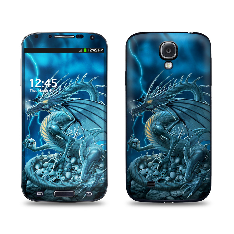 Samsung Galaxy S4 Skin design of Cg artwork, Dragon, Mythology, Fictional character, Illustration, Mythical creature, Art, Demon, with blue, yellow colors