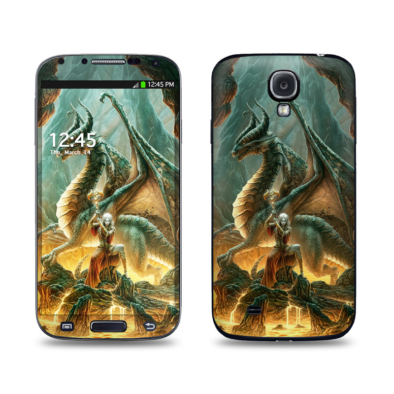 Samsung Galaxy S4 Skin design of Dragon, Cg artwork, Mythology, Fictional character, Mythical creature, Art, Illustration, Cryptid, Sculpture, Demon, with black, green, red, gray, blue colors