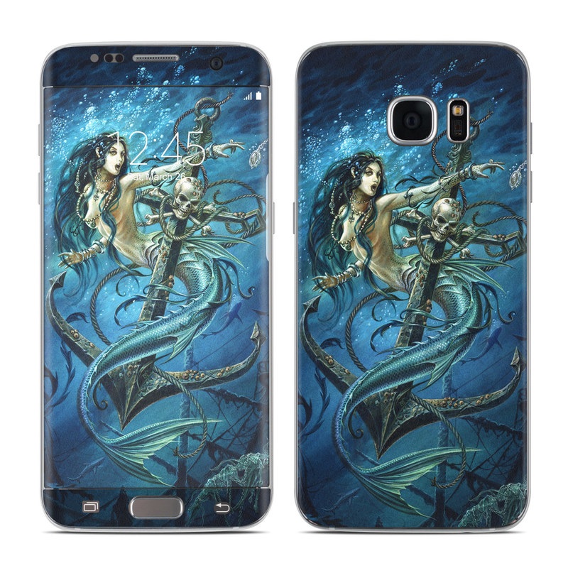 Samsung Galaxy S7 Edge Skin design of Mermaid, Cg artwork, Illustration, Fictional character, Art, Mythology, Mythical creature, Graphic design, with blue, green, white, black colors