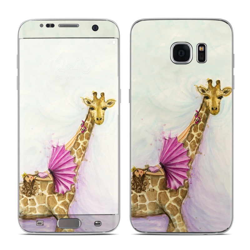 Samsung Galaxy S7 Edge Skin design of Giraffe, Giraffidae, Terrestrial animal, Pink, Wildlife, Snout, Fawn, Illustration, Watercolor paint, Magenta, with blue, brown, orange, pink colors