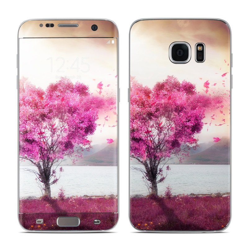 Samsung Galaxy S7 Edge Skin design of Sky, Nature, Natural landscape, Pink, Tree, Spring, Purple, Landscape, Cloud, Magenta, with pink, yellow, blue, black, gray colors