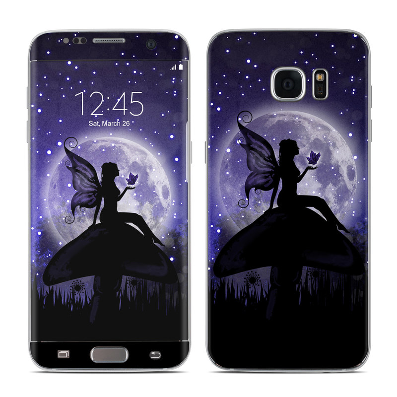 Samsung Galaxy S7 Edge Skin design of Purple, Sky, Moonlight, Cg artwork, Fictional character, Darkness, Night, Illustration, Space, Star, with black, blue, gray, purple colors