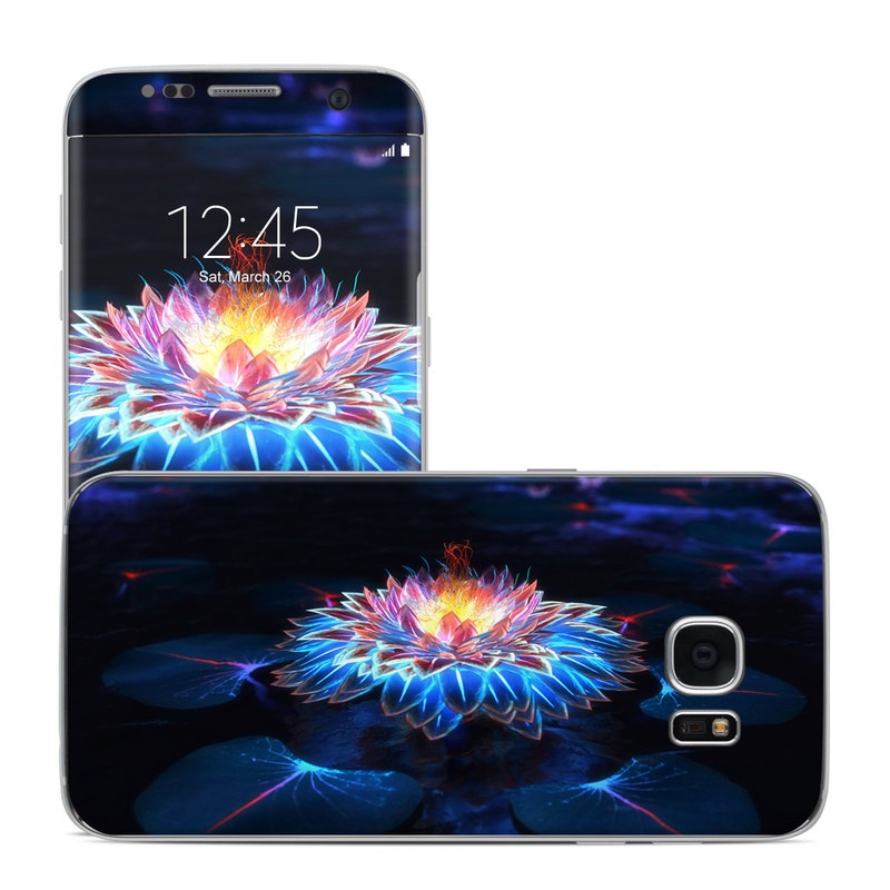 Samsung Galaxy S7 Edge Skin design of Water, Light, Fractal art, Organism, Electric blue, Aquatic plant, Darkness, Plant, Art, Space, with black, blue, gray colors