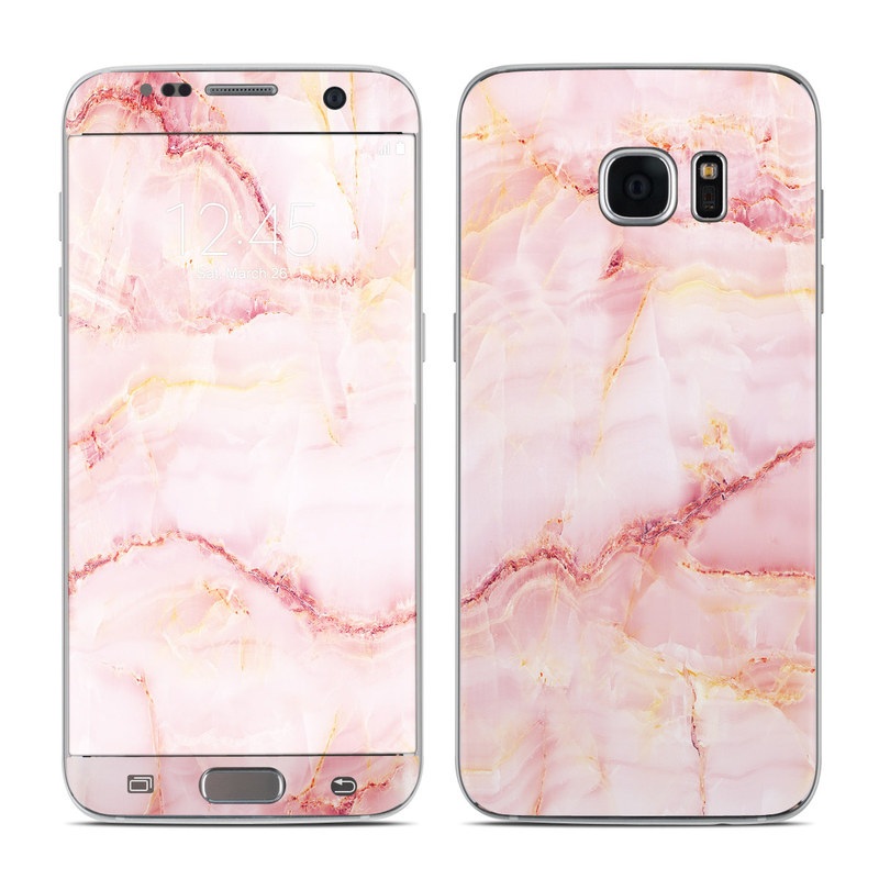 Samsung Galaxy S7 Edge Skin design of Pink, Peach, with white, pink, red, yellow, orange colors