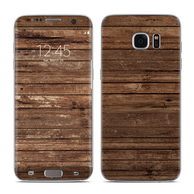 Samsung Galaxy S7 Edge Skin design of Wood, Brown, Wood stain, Plank, Hardwood, Wood flooring, Line, Pattern, Floor, Flooring, with brown colors