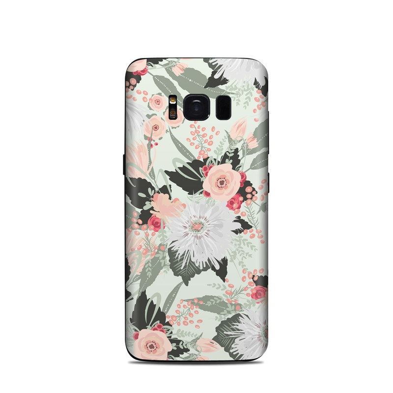 Samsung Galaxy S8 Skin design of Pattern, Pink, Floral design, Design, Textile, Wrapping paper, Plant, Peach, Flower with green, red, white, pink colors