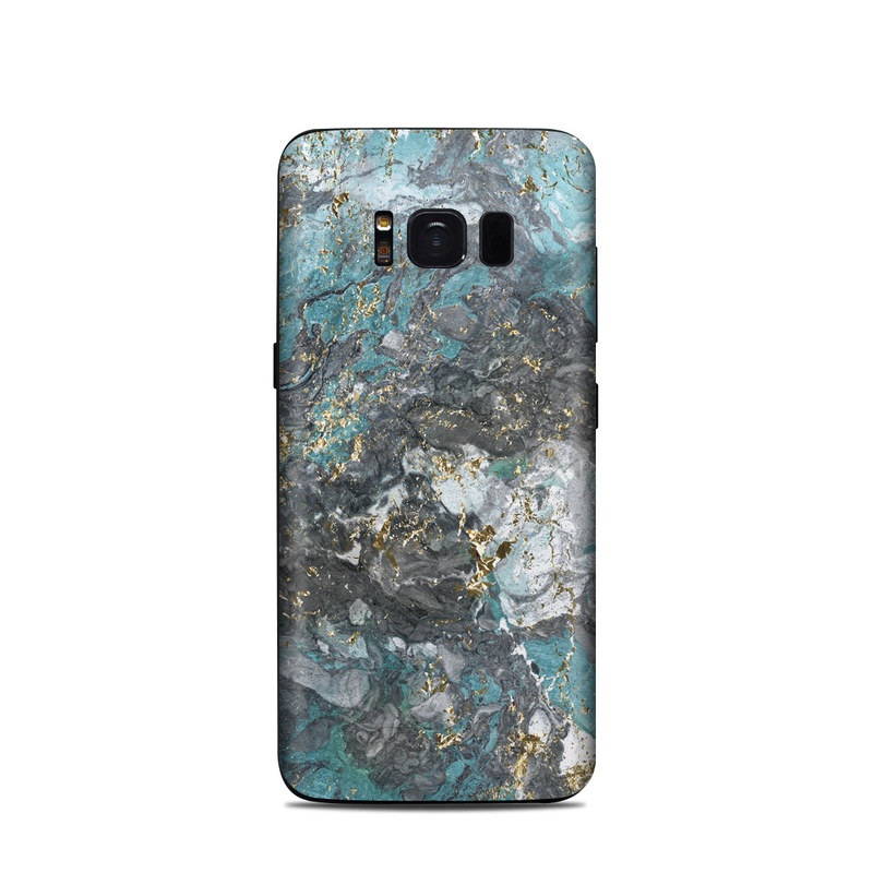 Samsung Galaxy S8 Skin design of Blue, Turquoise, Green, Aqua, Teal, Geology, Rock, Painting, Pattern with black, white, gray, green, blue colors