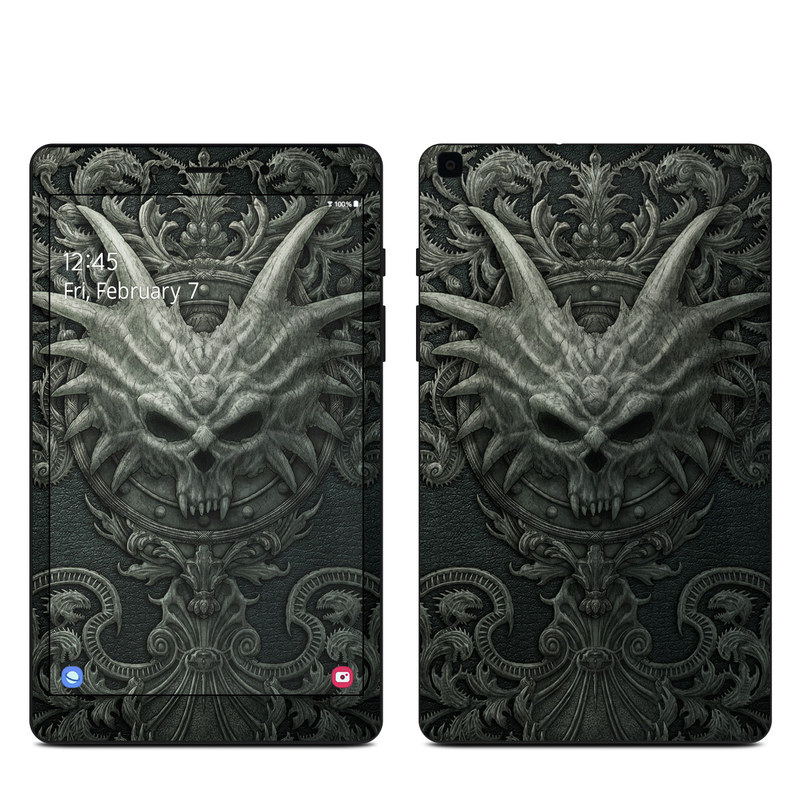 Samsung Galaxy Tab A 8.0 2019 Skin design of Demon, Dragon, Fictional character, Illustration, Supernatural creature, Drawing, Symmetry, Art, Mythology, Mythical creature, with black, gray colors
