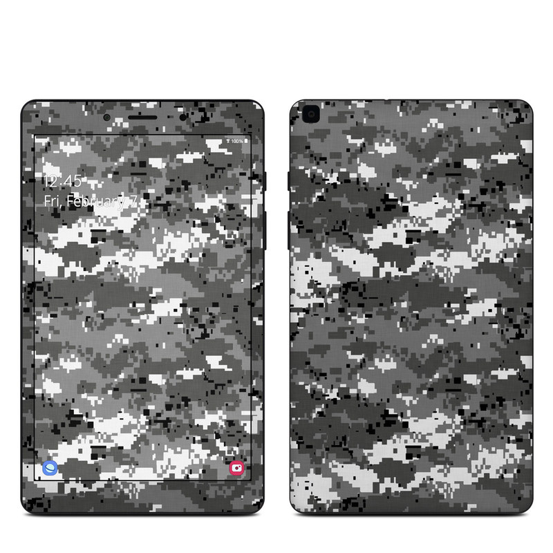 Samsung Galaxy Tab A 8.0 2019 Skin design of Military camouflage, Pattern, Camouflage, Design, Uniform, Metal, Black-and-white with black, gray colors