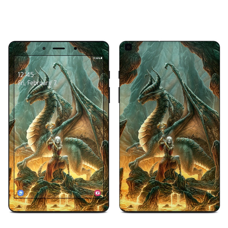 Samsung Galaxy Tab A 8.0 2019 Skin design of Dragon, Cg artwork, Mythology, Fictional character, Mythical creature, Art, Illustration, Cryptid, Sculpture, Demon, with black, green, red, gray, blue colors