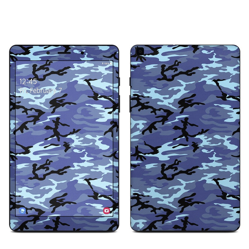 Samsung Galaxy Tab A 8.0 2019 Skin design of Military camouflage, Pattern, Blue, Aqua, Teal, Design, Camouflage, Textile, Uniform, with blue, black, gray, purple colors